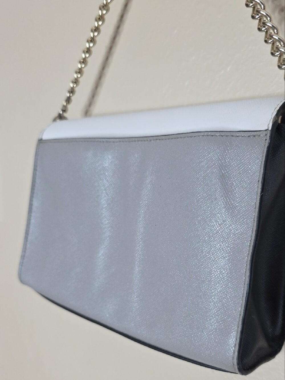 Kate Spade Carson Shoulder Bag Colorblock White Grey Saffiano Leather Minimalist - Picture 5 of 15